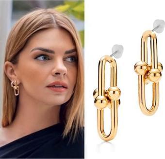 Altın Kaplama Kısa İkili Tiffany Blanca Gold Küpe - 2111