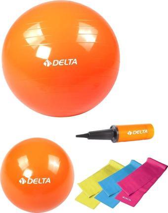 Delta 85 cm-25 cm Pilates Topu 3'lü Pilates Bandı Egzersiz Direnç Lastiği Pilates Topu Pompası Seti