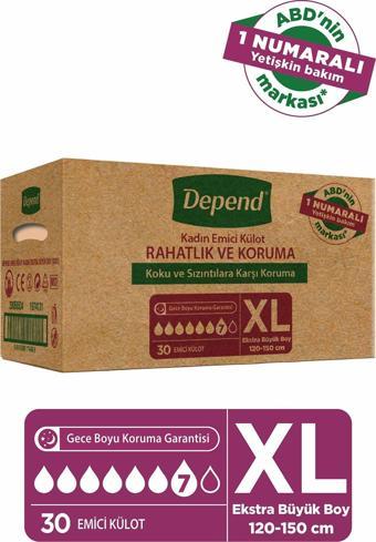 Depend Emici Külot Bayan Ekstra Büyük Boy Xl Beden (bel Ölçüsü 120-150 cm) 30 Adet