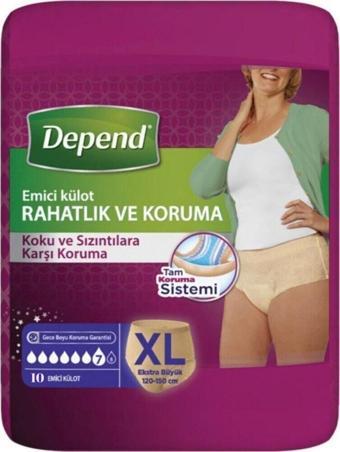 Depend Emici Külot Ekstra Büyük Boy Xl 50-54 Beden 10 Adet (120-150 Cm Bel Ölçüsü)