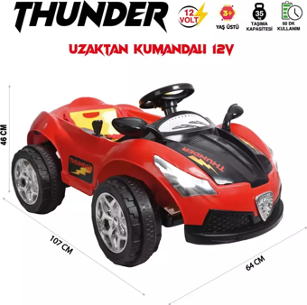 UJ Toys Thunder 12v Akülü Araba Kırmızı- Siyah