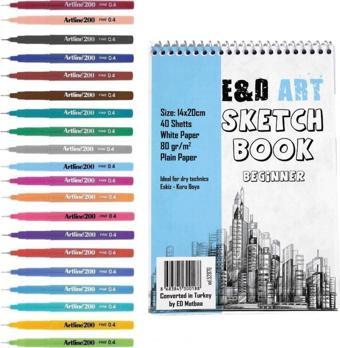 E&D ART Beginner Sketch Book + Artline 200 20'li Set