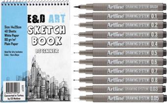 E&D ART Beginner Sketch Book + Artline Drawing 11'li Set