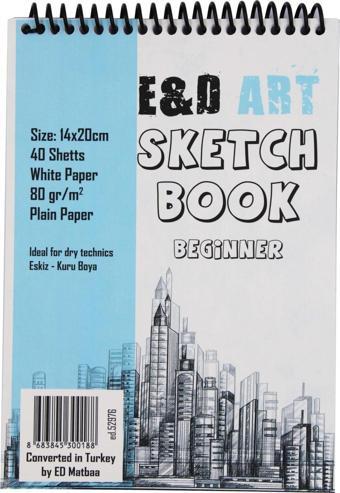 E&D Art Sketch Book Beginner 14x20cm 40yp 80gr Eskiz Çizim Defteri Üstten Spiralli / ed.52976