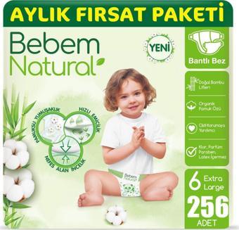 Bebem Natural Bebek Bezi 6 Beden Ekstra Large 2 Aylık Fırsat Paketi 256 Adet