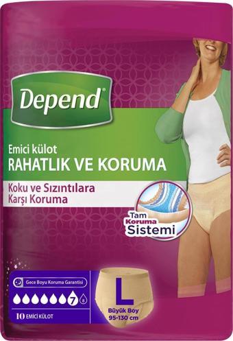 Depend Emici Külot Büyük Boy Large 42-50 Beden 10 Adet (95-130 Cm Bel Ölçüsü)