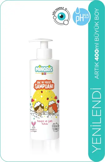 Minoris Kids Organik Saç ve Vücut Şampuanı Karpuz Çilek Kokulu 400ml