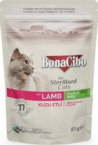 Bonacibo Pouch Kuzu Etli Kısır Kedi Konservesi 85 gr