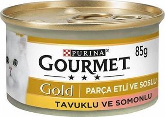 Gourmet Gold Parça Etli Soslu Somonlu Tavuklu Yetişkin Kedi Konservesi 85 Gr