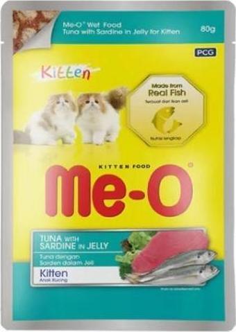 Me-O Pauch Jöle İçinde Kitten Ton Balıklı Sardalyalı Kedi Konserve Mama 80 gr