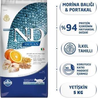 N&D Düşük Tahıllı Ocean Morina Balıklı Portakallı Kedi Maması 5 kg