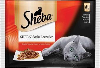 Sheba Pouch Etli Çeşitli Yetişkin Kedi Konservesi 4 x 85 Gr