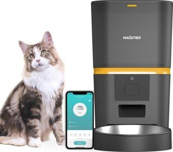 Haustier QQ003 Akıllı Kedi/Köpek Otomatik Mama Kabı, App ile Kontrol, Öğün/Porsiyon Planlama ,6 Lt, Metal Kase, Siyah