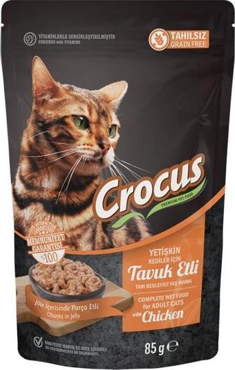 Crocus Tahılsız Kedi Tavuklu Pouch Jöleli Yaş Mama 85 Gr