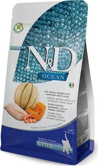 N&D Tahılsız Kitten Ocean Morina Balıklı Bal Kabaklı Karidesli ve Kavunlu Yavru Kedi Maması 1,5kg