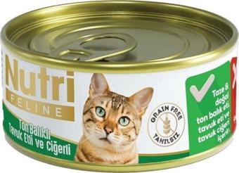 Nutri Feline Tahılsız Tavuklu Ton Balıklı Ciğerli Kedi Konservesi 85 Gr