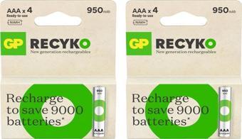 GP Batteries Recyko 1000 mAh 1.2V AAA Boy NiMH İnce Şarjlı Pil 8 Adet