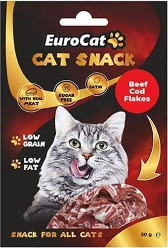 EuroCat Tahılsız Şekersiz Kurutulmuş Et Cat Beef Cod Flakes Kedi Ödülü 50 Gr