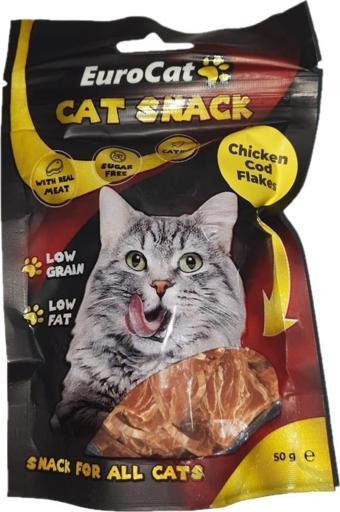 EuroCat Tahılsız Şekersiz Kurutulmuş Et Cat Chicken Cod Flakes Kedi Ödülü 50 Gr