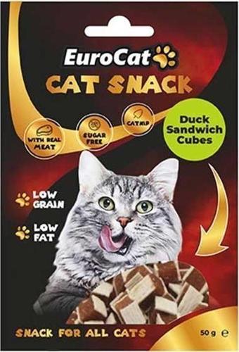 EuroCat Tahılsız Şekersiz Kurutulmuş Et Cat Duck Sandwich Flakes Kedi Ödülü 50 Gr