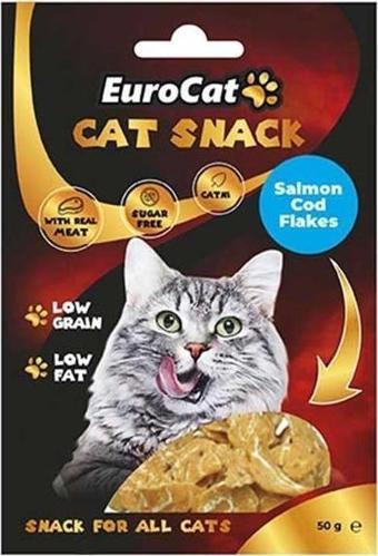 EuroCat Tahılsız Şekersiz Kurutulmuş Et Cat Somon Cod Flakes Kedi Ödülü 50 Gr