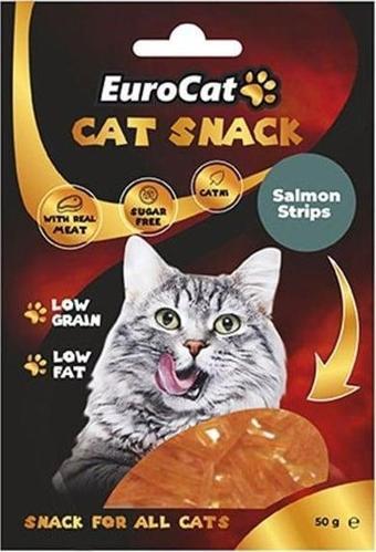 EuroCat Tahılsız Şekersiz Kurutulmuş Et Cat Somon Strips Flakes Kedi Ödülü 50 Gr