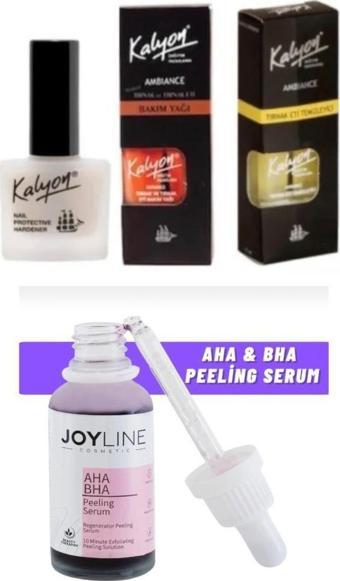 Kalyon Tırnak Sertleştrici+Tırnak Bakım Yağı+Tırnak Eti Temizleyici 3'lü Set+joy line Kırmızı Peeling Serumu 30ml Aha %3