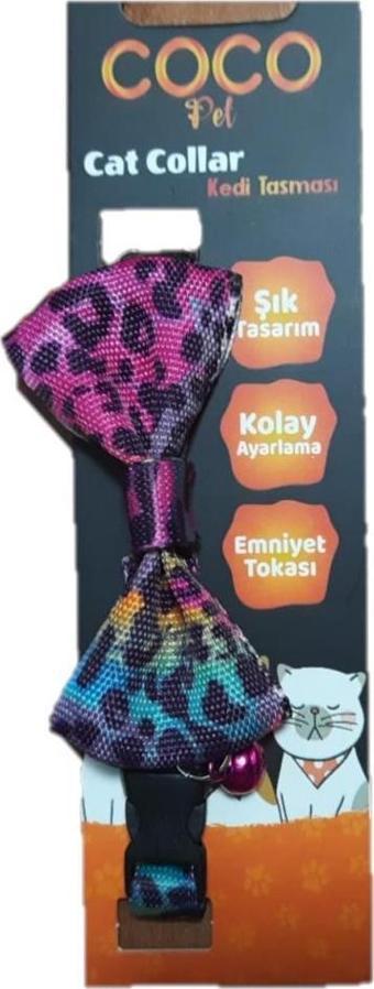 Cocopet Papyon Pembe Desenli Ayarlanabilir Kedi ve Minik Köpek Tasması