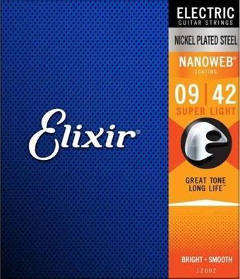 Elixir 12002 Nanoweb Super Light Elektro Gitar   Teli 9-42