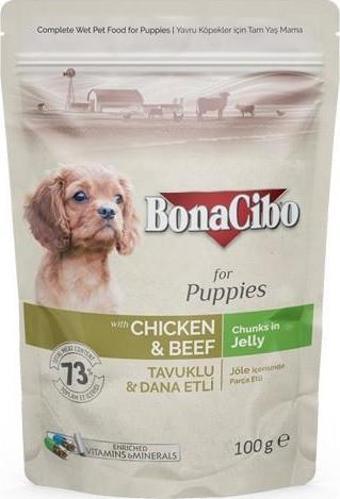 Bonacibo Pouch Tavuklu Dana Etli Yavru Köpek Konservesi 100 GR