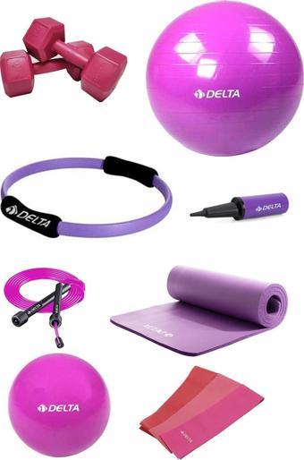 Delta PMS 10 mm Minder 85 cm Pilates Topu Çemberi 2 kg Dambıl Seti