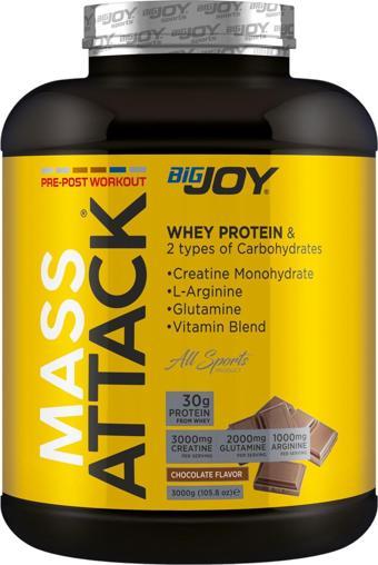 Bigjoy Sports Mass-ATTACK 3000gr Çikolata -30gr Whey Protein-54.42gr Karbonhidrat-3gr Kreatin-2gr Glutamin