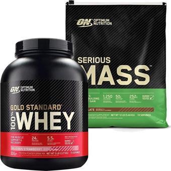 Optimum Nutrition Gold Whey Çilekli Protein Tozu 2273 Gr + Serious Mass 5450 Gr Çikolata Ar