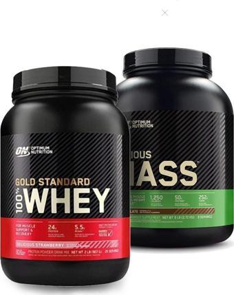 Optimum Nutrition Gold Whey Çilekli Protein Tozu 908 Gr + Serious Mass 2727 Gr Çikolata Aro