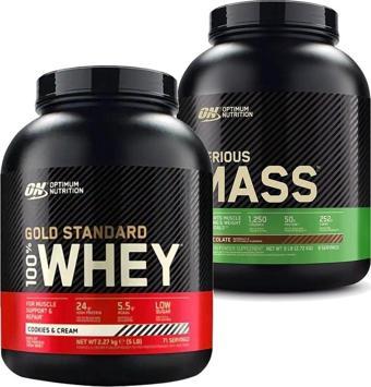 Optimum Nutrition Gold Whey Kurabiyeli Protein Tozu 2273 Gr + Serious Mass 2727 Gr Çikolata