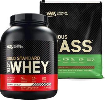 Optimum Nutrition Gold Whey Kurabiyeli Protein Tozu 2273 Gr + Serious Mass 5450 Gr Çikolata