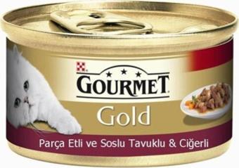 Gourmet Gold Parça Etli Tavuklu Ve Ciğerli Konserve Yetişkin Kedi Maması 24 X 85 G