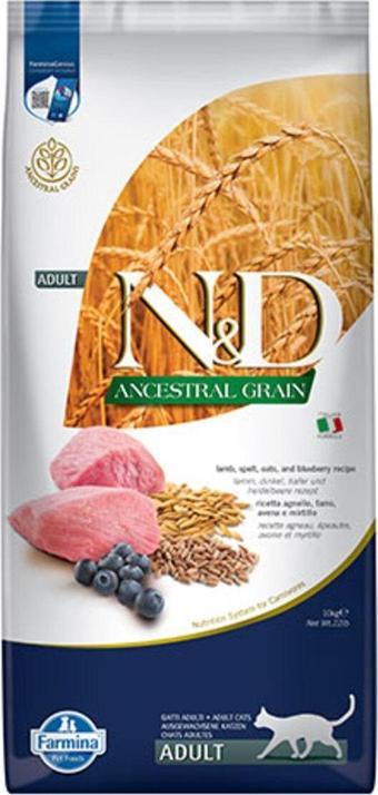 N&D Ancestral Grain Kuzu, Kılçıksız Buğday, Yulaf & Yaban Mersini Yetişkin Kedi Maması, 10 Kg