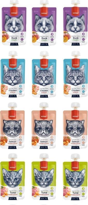 Wanpy 4 Çeşit Karma Kedi Et Ezmesi 90 Gr. X 12 Adet