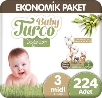 Baby Turco Doğadan Aylık Ekonomik Bebek Bezi 3 No Midi 224 Lü