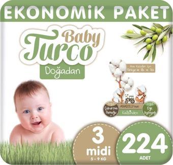 Baby Turco Doğadan Bebek Bezi Ekonomik Paket Midi 3 Numara 224 Adet