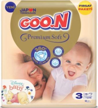 Goo.n Premium Soft 3 Numara Süper Yumuşak Bant Bebek Bezi Fırsat Paketi - 76 Adet