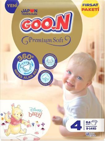 Goo.n Premium Soft 4 Numara Süper Yumuşak Bant Bebek Bezi Fırsat Paketi - 64 Adet