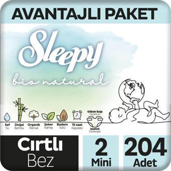 Sleepy Bio Natural Avantajlı Paket Bebek Bezi 2 Numara Mini 204 Adet
