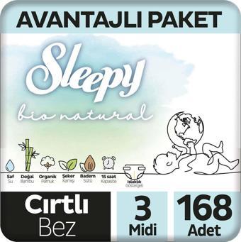 Sleepy Bio Natural Avantajlı Paket Bebek Bezi 3 Numara Midi 168 Adet