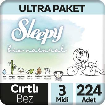 Sleepy Bio Natural Ultra Paket Bebek Bezi 3 Numara Midi 224 Adet