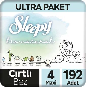 Sleepy Bio Natural Ultra Paket Bebek Bezi 4 Numara Maxi 192 Adet