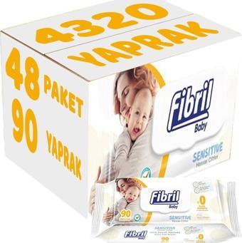 Fibril Islak Havlu Mendil 90 Yaprak Baby Sensitive Plastik Kapaklı (48 Li Set) 4320 Yaprak