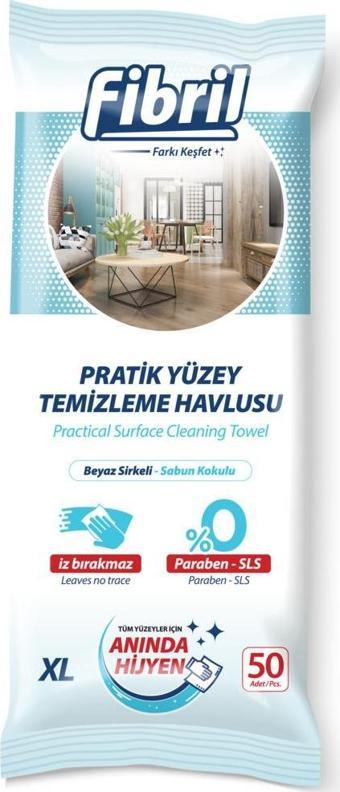 Fibril Pratik Yüzey Temizlik Havlusu Beyaz Sirkeli Sabun Kokulu 24 X 50 (1200 YAPRAK)