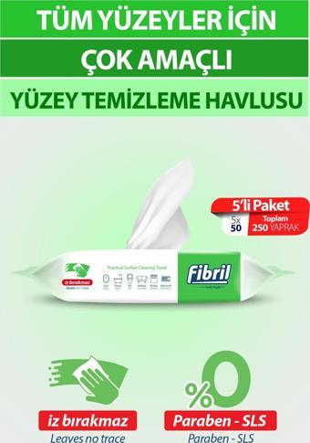 Fibril Pratik Yüzey Temizlik Havlusu Temizlik Çam Kokulu 5 X 50 (TOPLAM 250 YAPRAK)